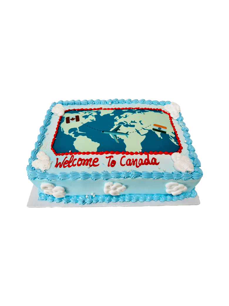 Blue Welcome To Canada Cake