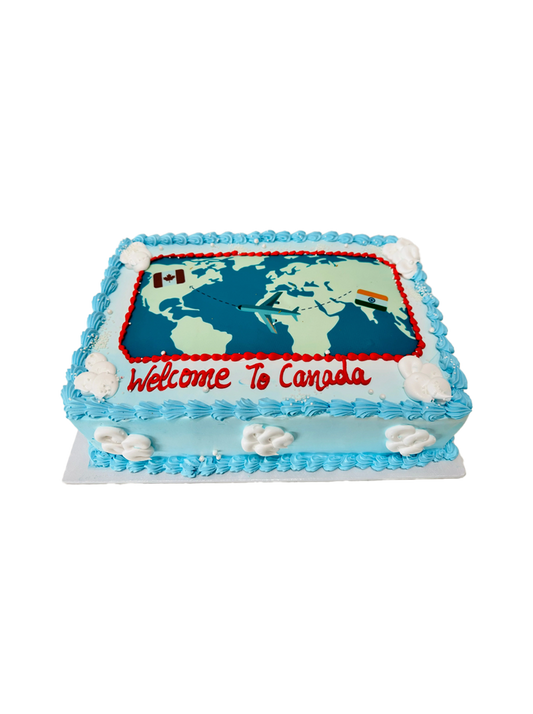 Blue Welcome To Canada Cake