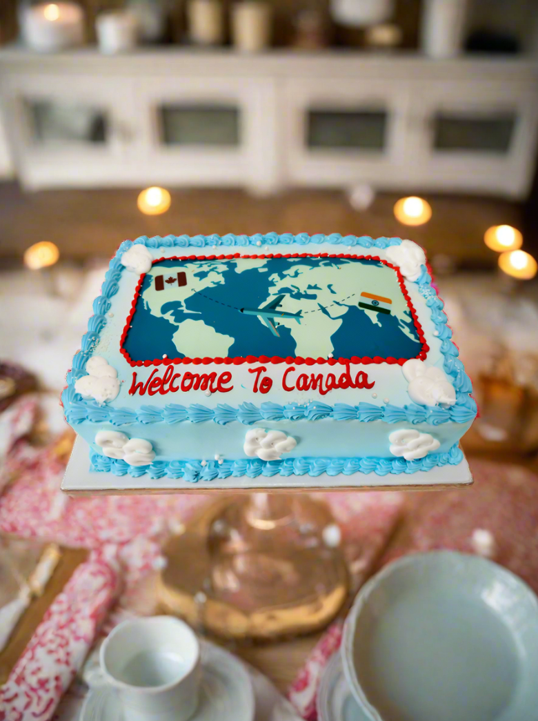 Blue Welcome To Canada Cake