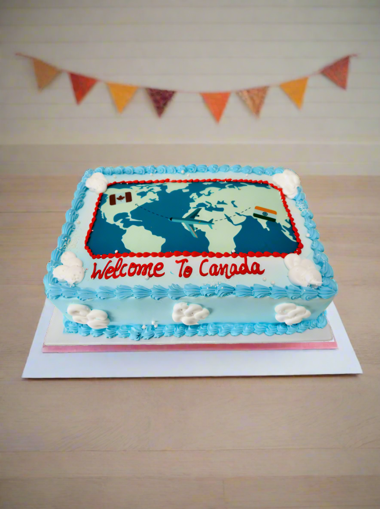 Blue Welcome To Canada Cake