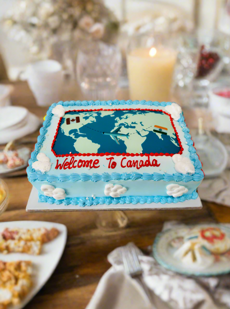 Blue Welcome To Canada Cake