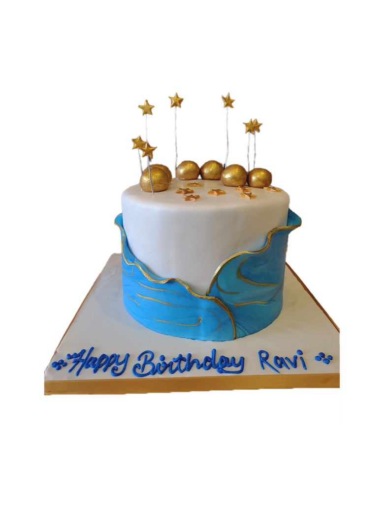 Blue Gold Ruffle Cake