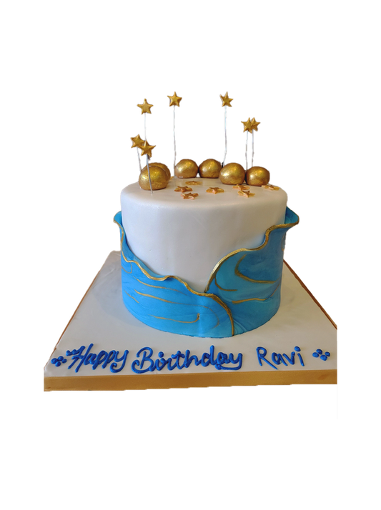 Blue Gold Ruffle Cake