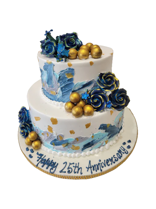 Blue & Gold Cream Tiered Cake