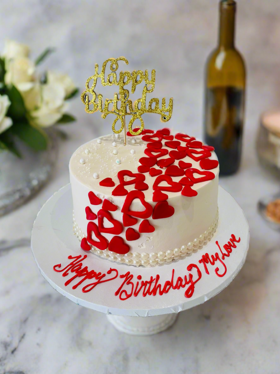 Cascading Hearts Cream Cake