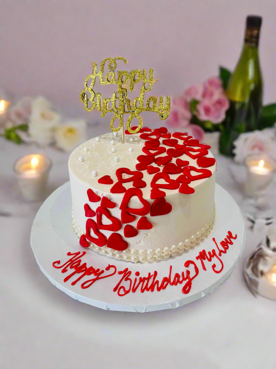 Cascading Hearts Cream Cake