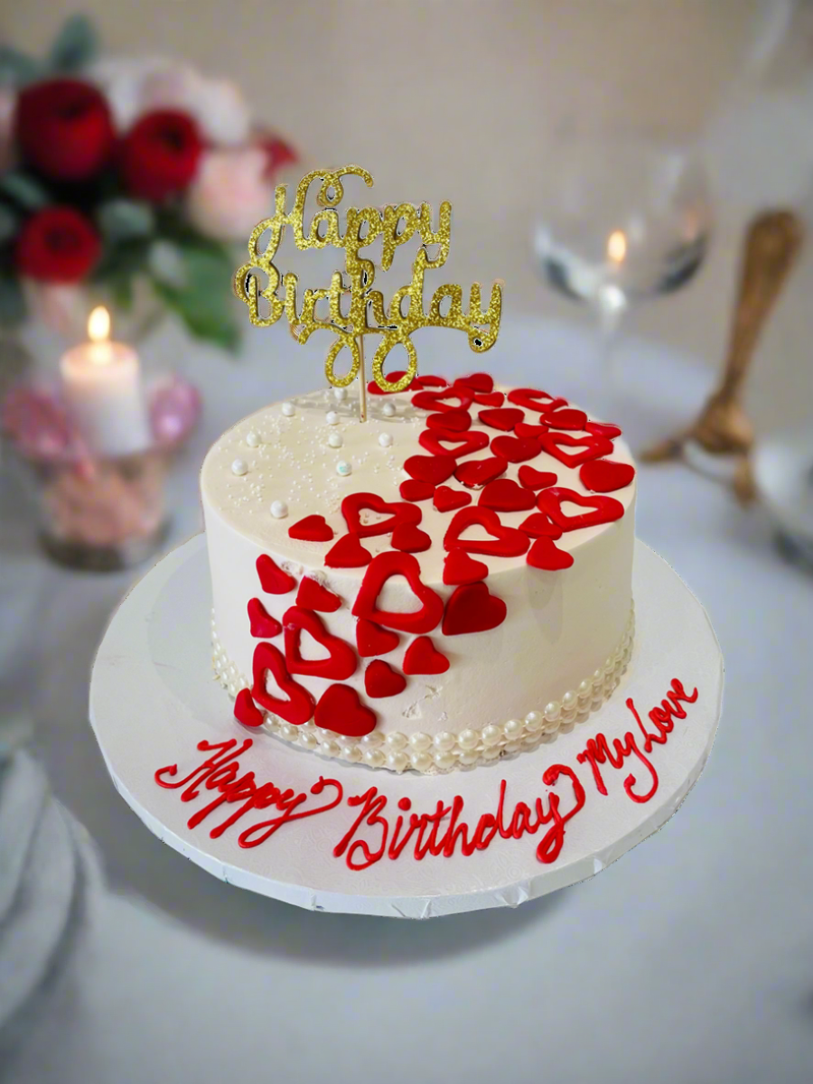 Cascading Hearts Cream Cake