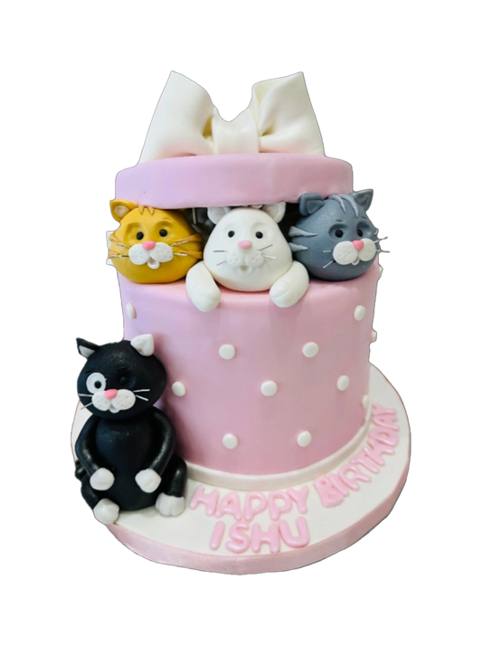 Cat Gift Box Fondant Cake