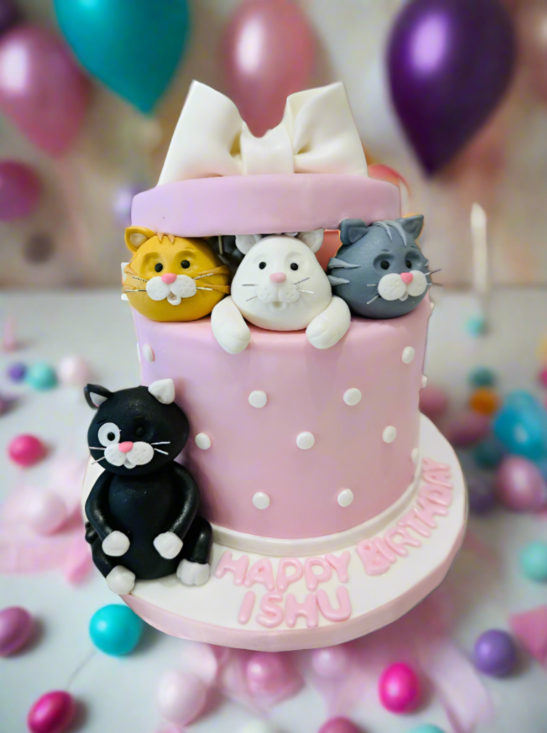 Cat Gift Box Fondant Cake