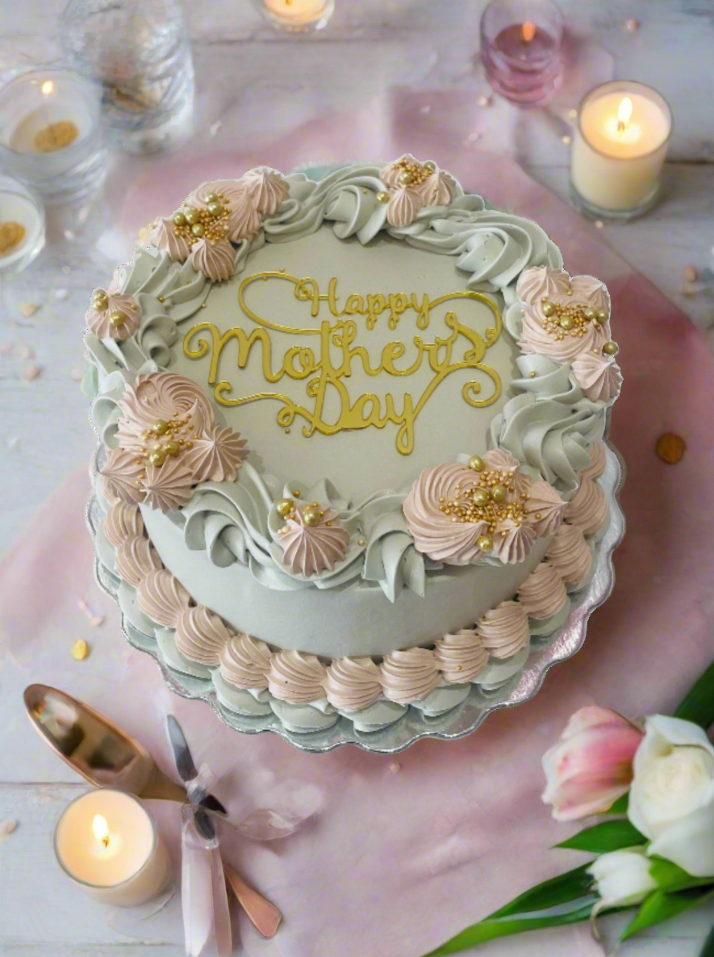 Beige & Gold Mother's Day Cake