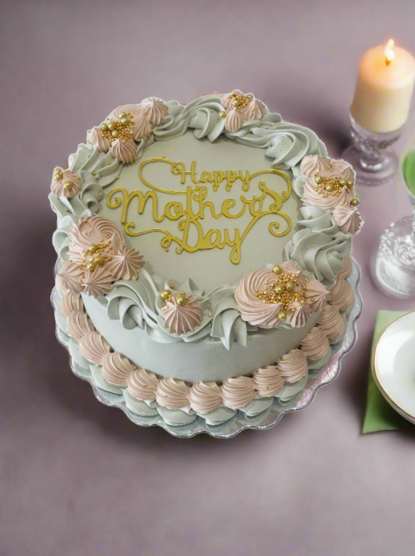 Beige & Gold Mother's Day Cake