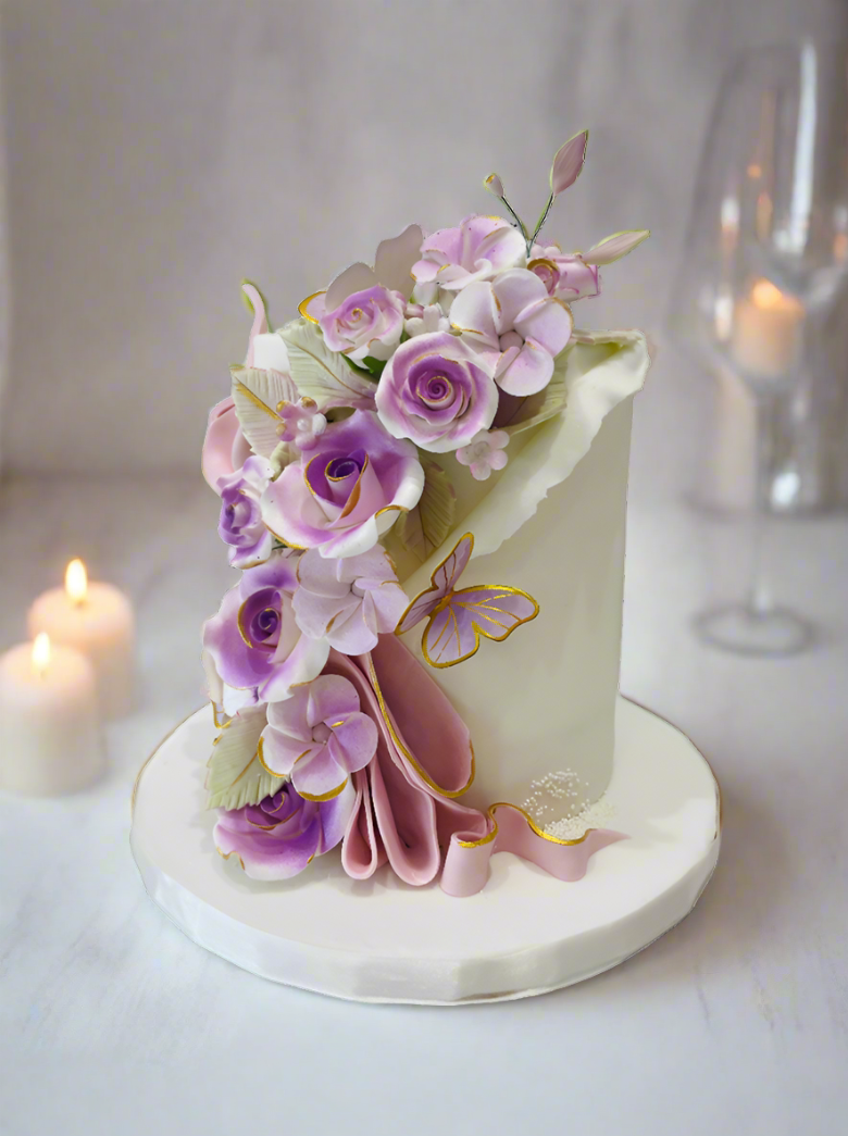 Purple Flowers Fondant Cake