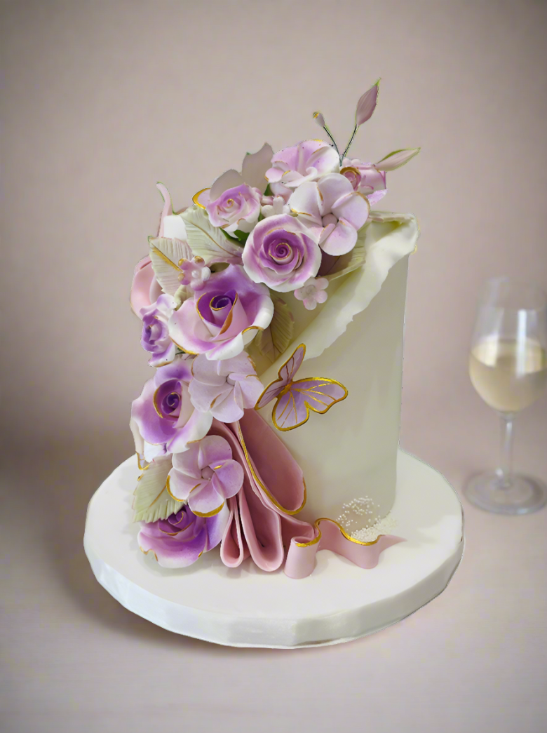 Purple Flowers Fondant Cake