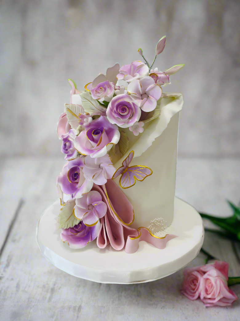 Purple Flowers Fondant Cake