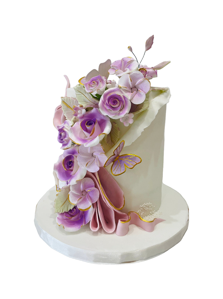 Purple Flowers Fondant Cake
