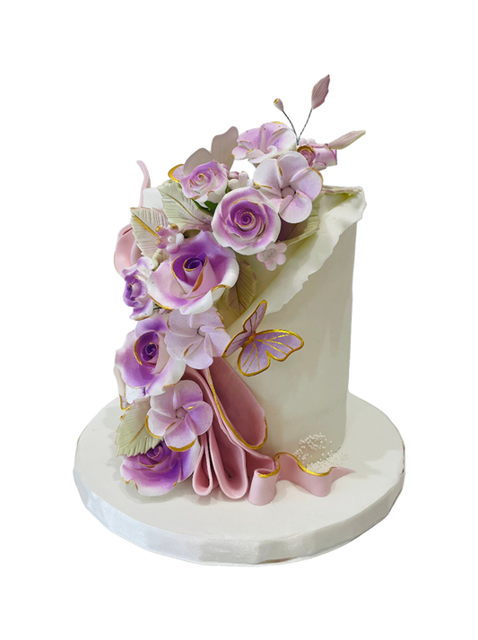 Purple Flowers Fondant Cake