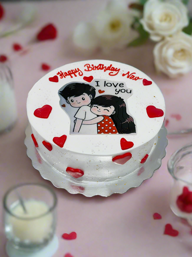 Couple Cream Photo Cake