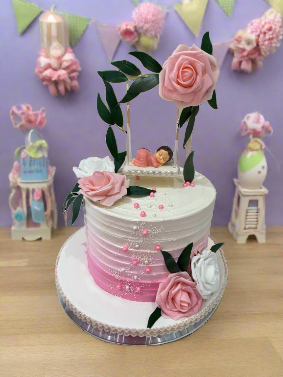 Cradle Baby Shower Cream Cake