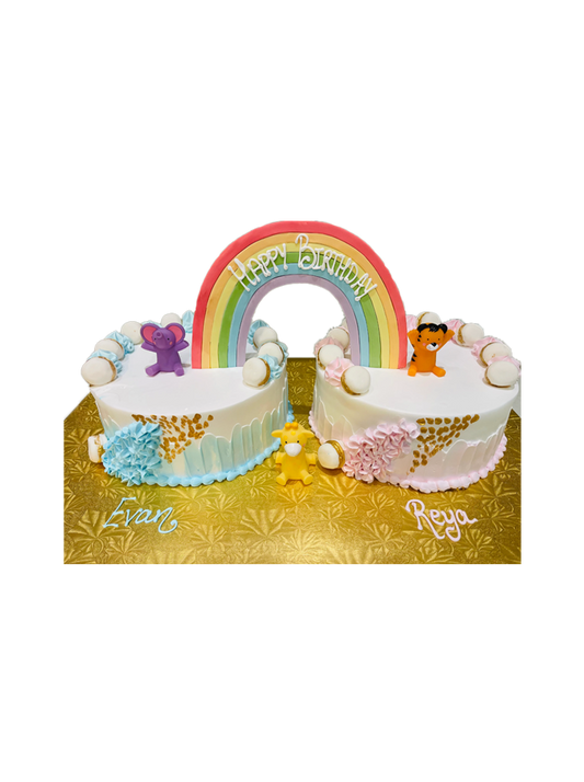 Evan & Reya Baby Animals Twins Birthday Cake