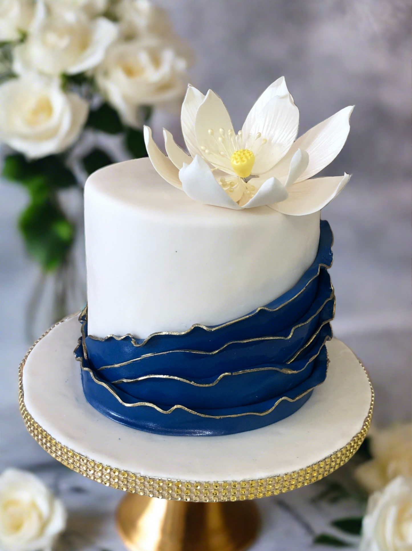 Blue Ruffle Fondant Cake