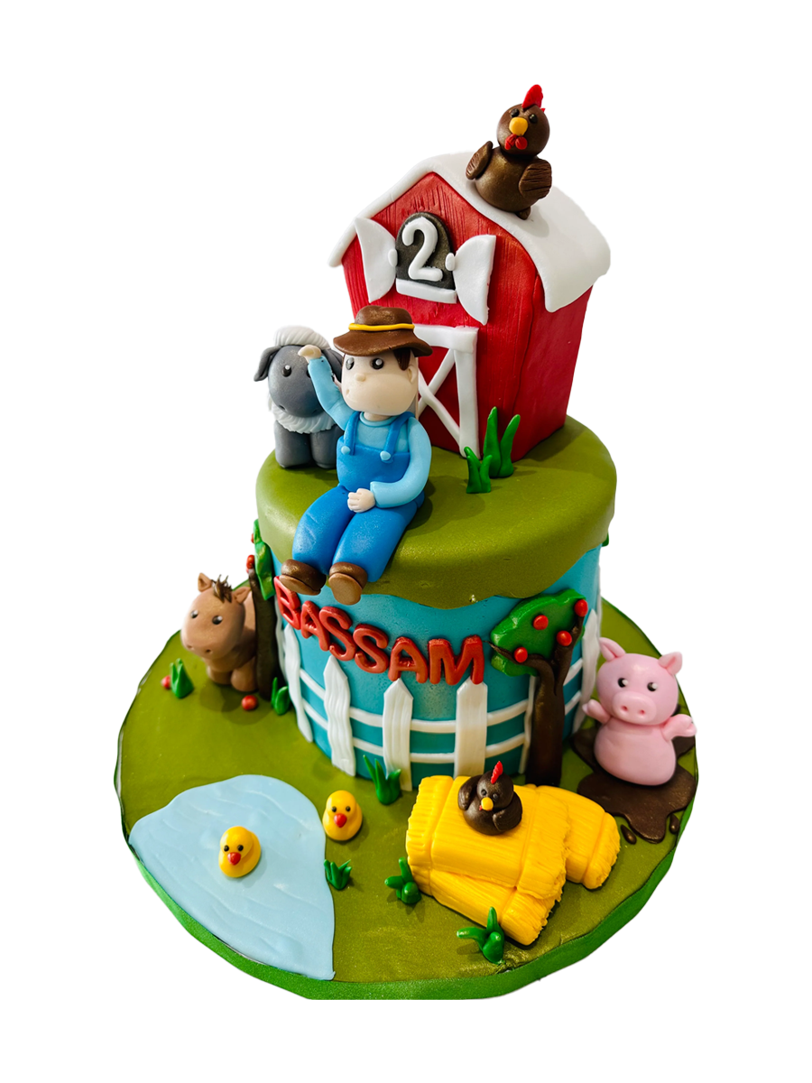 Farmer & Animals Fondant Cake