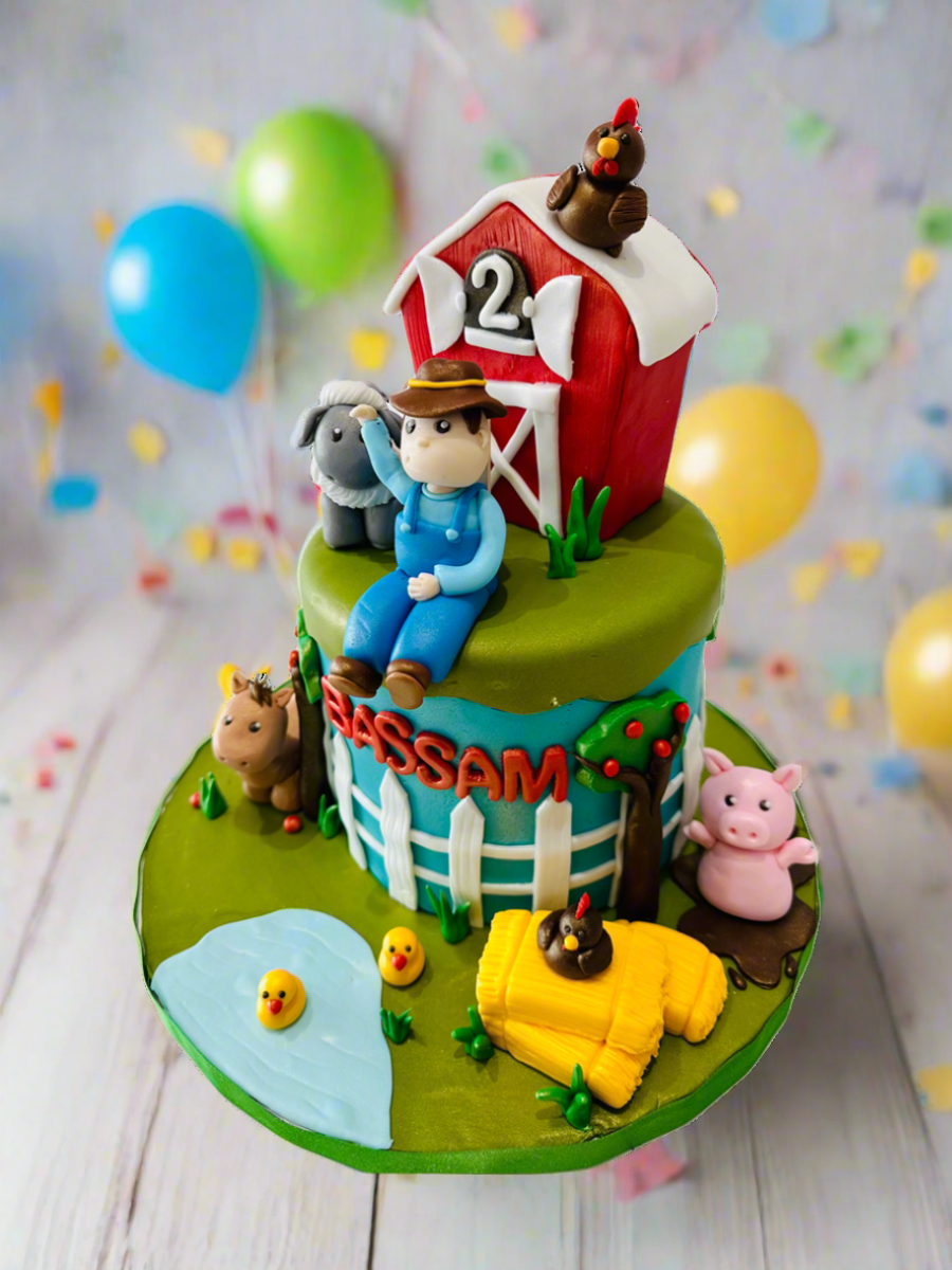 Farmer & Animals Fondant Cake