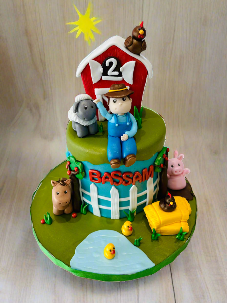 Farmer & Animals Fondant Cake