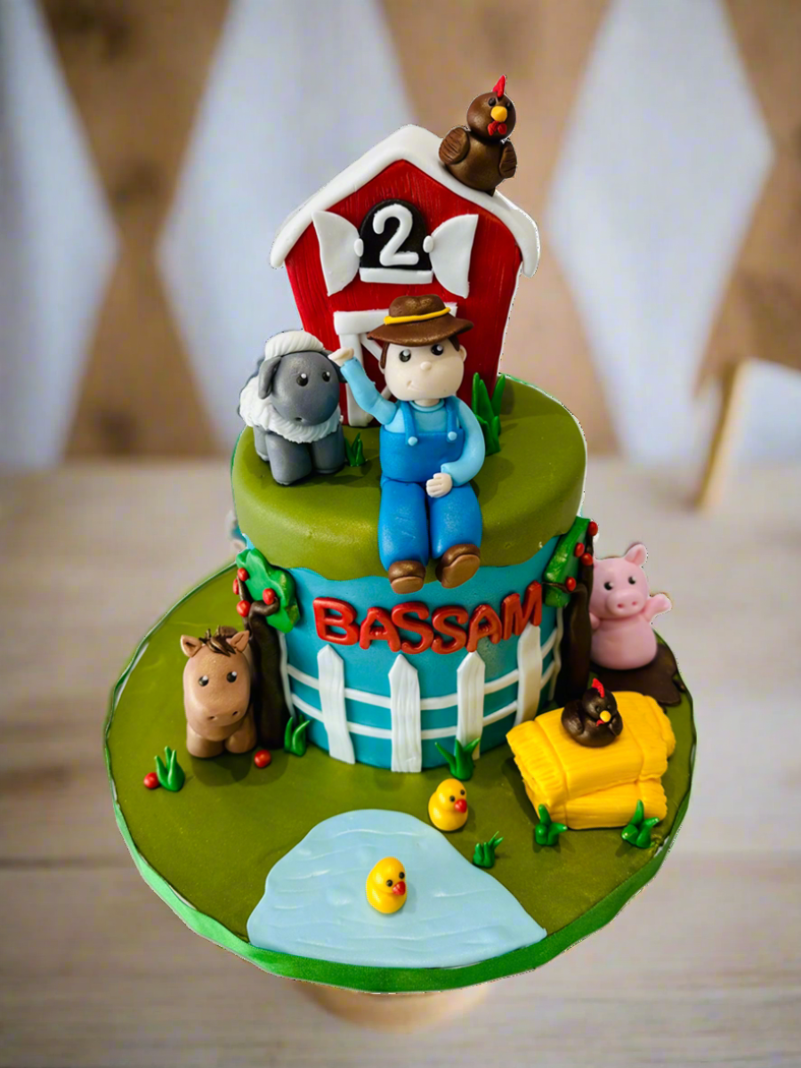 Farmer & Animals Fondant Cake