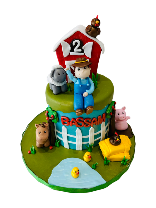 Farmer & Animals Fondant Cake