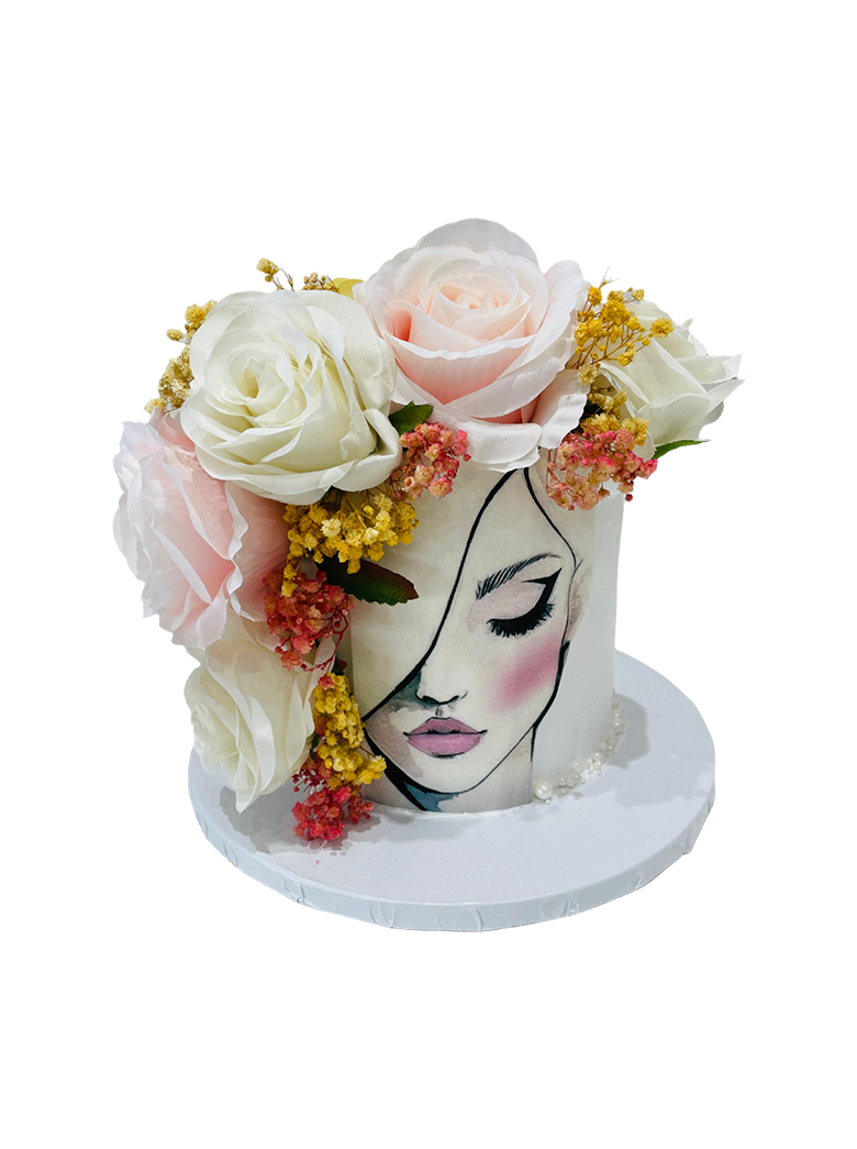 Floral Lady Face Cream Cake