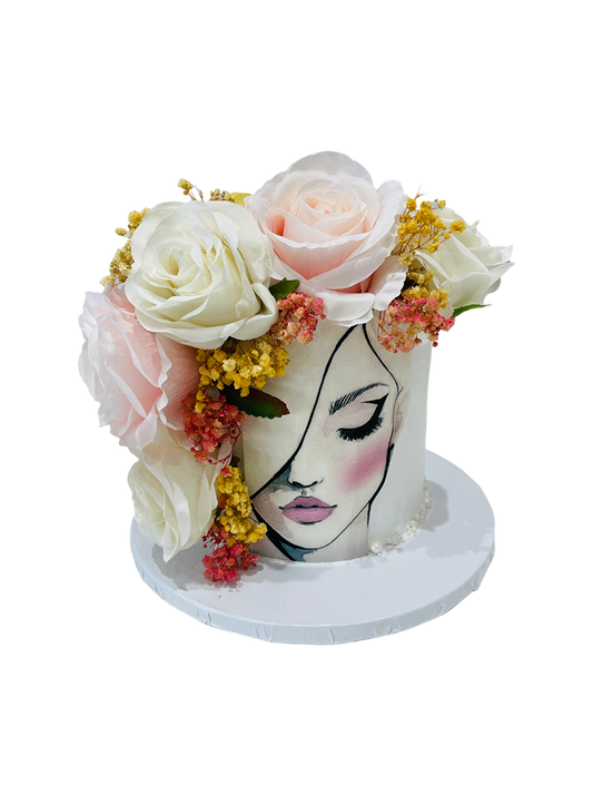 Floral Lady Face Cream Cake
