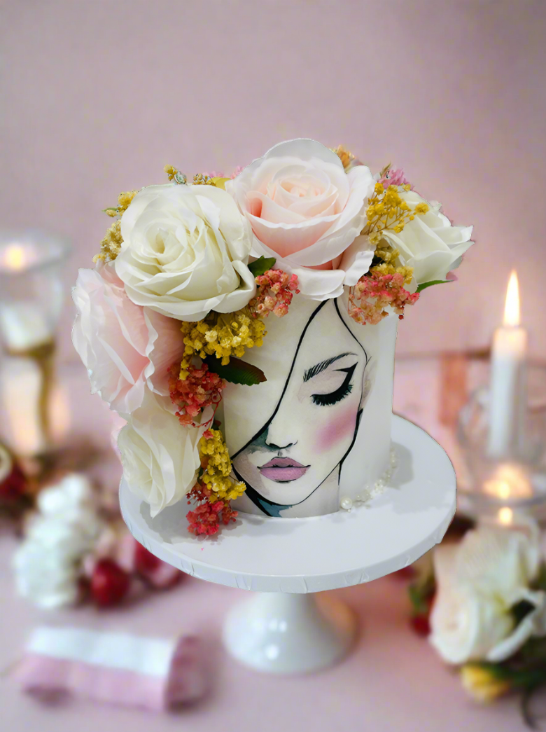 Floral Lady Face Cream Cake