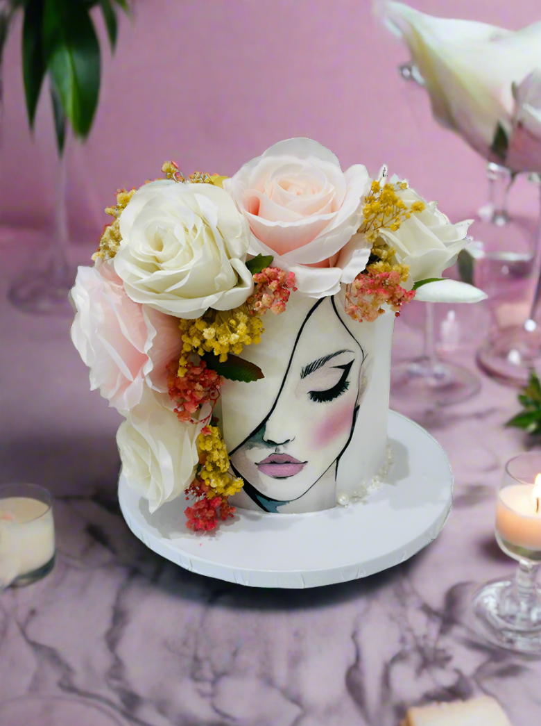Floral Lady Face Cream Cake
