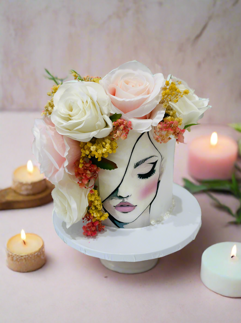 Floral Lady Face Cream Cake