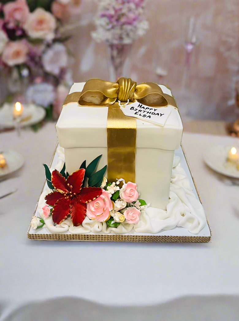 Flower Gift Box Fondant Cake