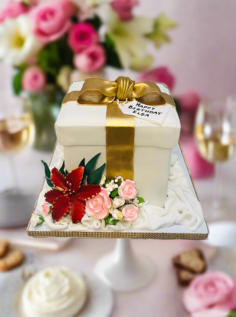 Flower Gift Box Fondant Cake