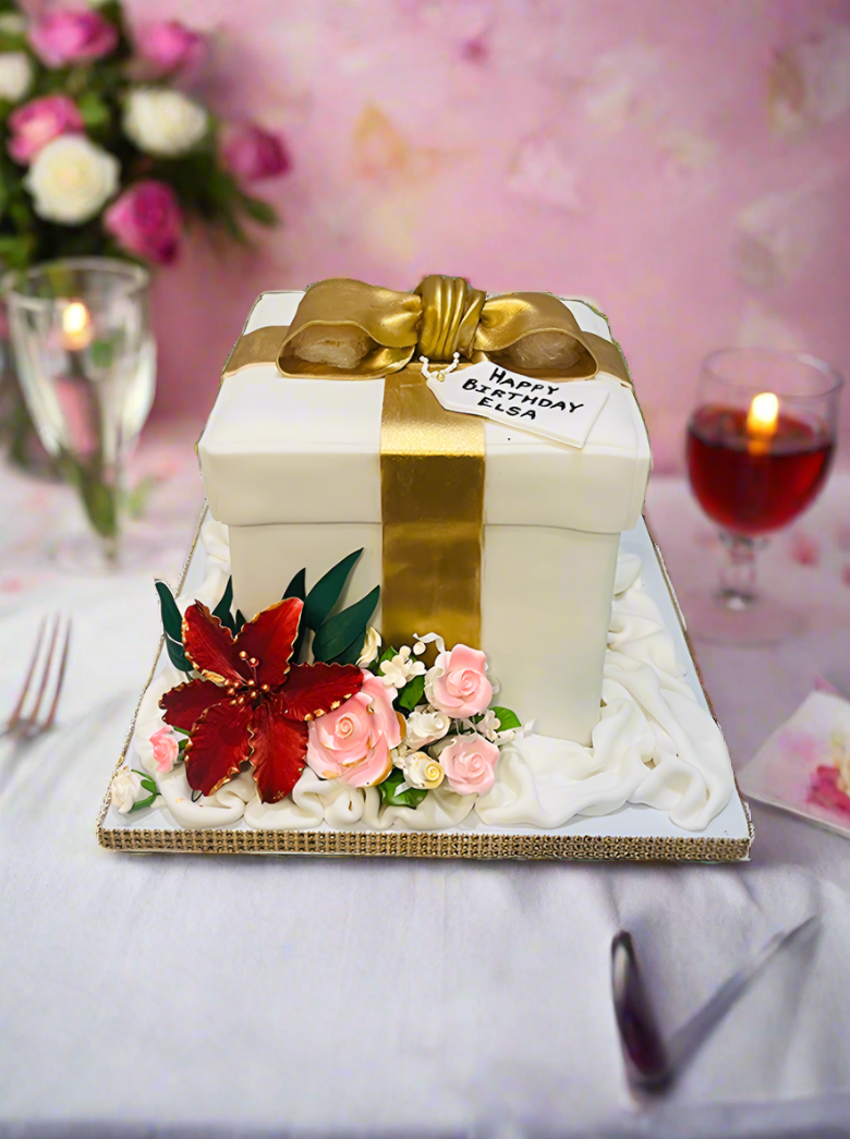 Flower Gift Box Fondant Cake