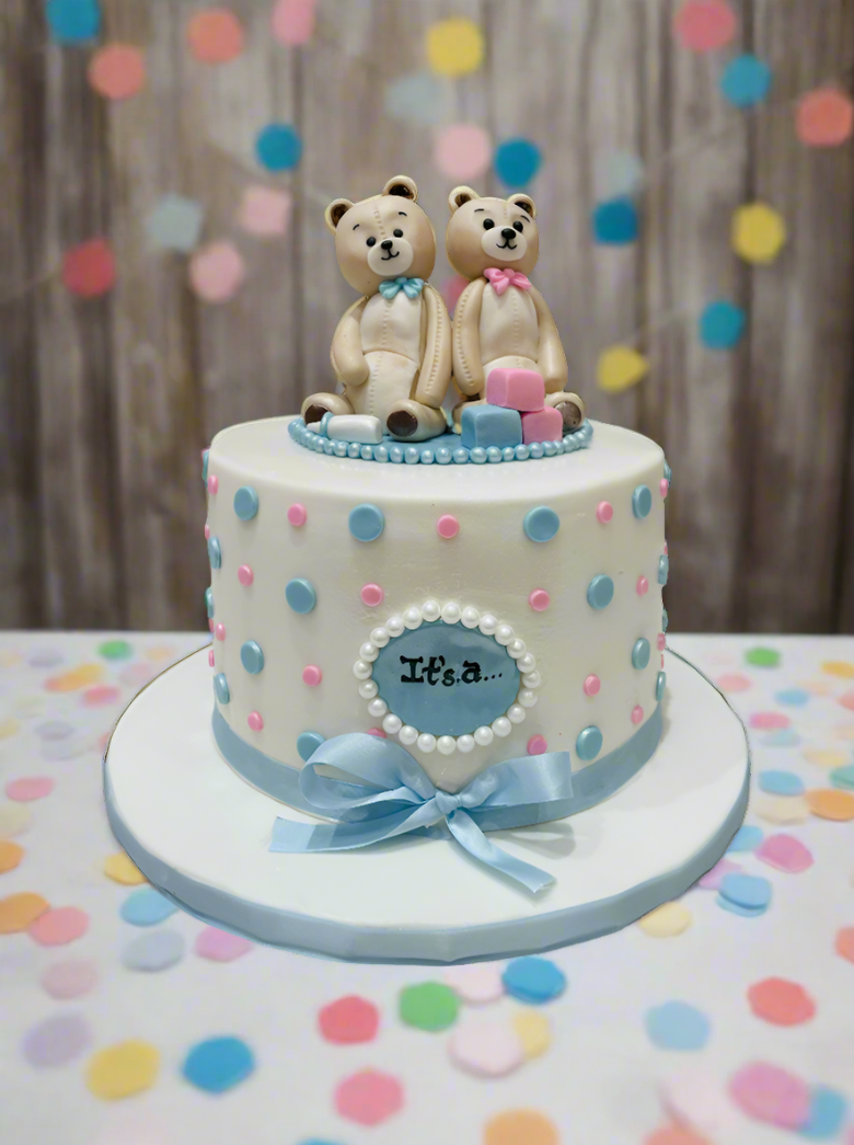 Gender Reveal Teddies Fondant Cake