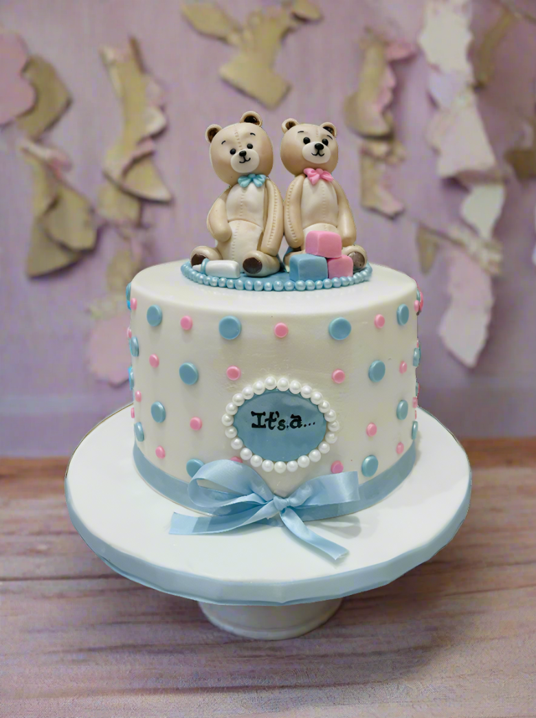 Gender Reveal Teddies Fondant Cake