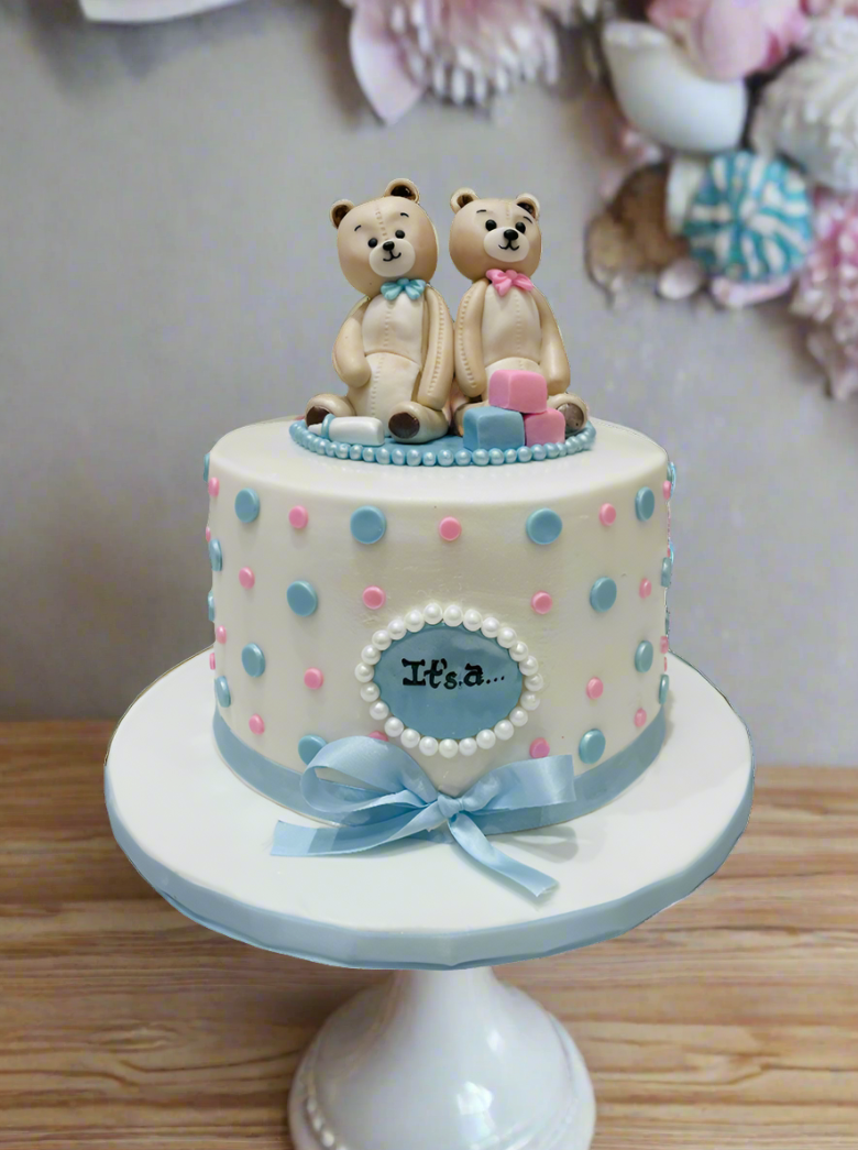 Gender Reveal Teddies Fondant Cake