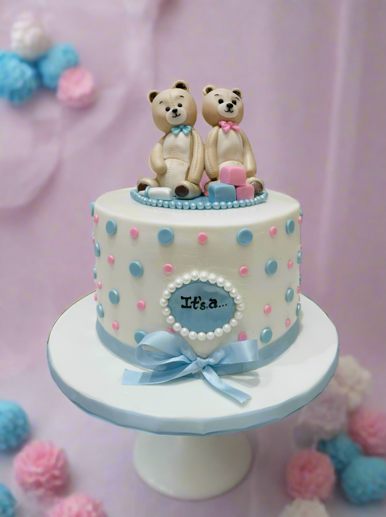 Gender Reveal Teddies Fondant Cake