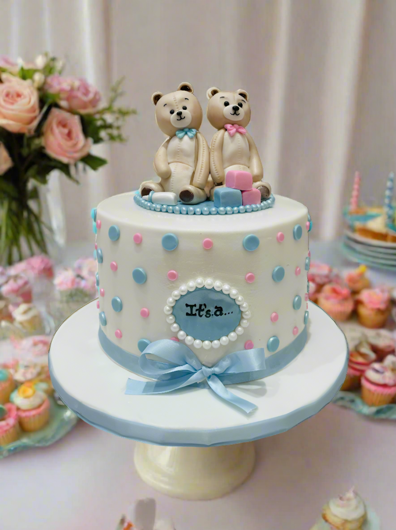 Gender Reveal Teddies Fondant Cake