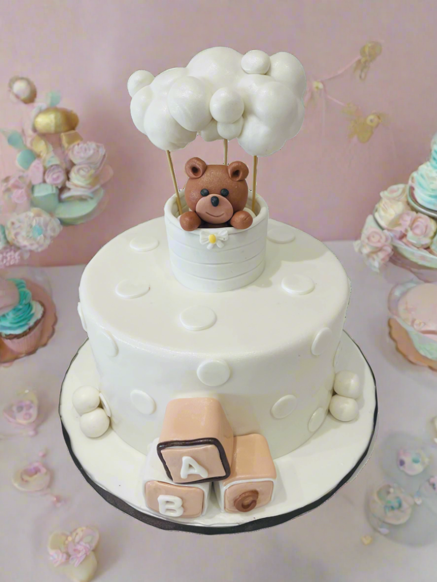 White Hot Air Balloon Fondant Cake