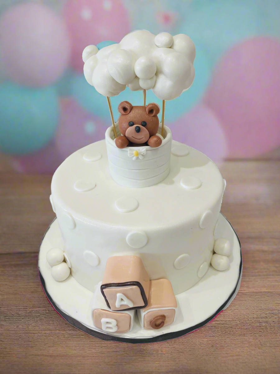 White Hot Air Balloon Fondant Cake