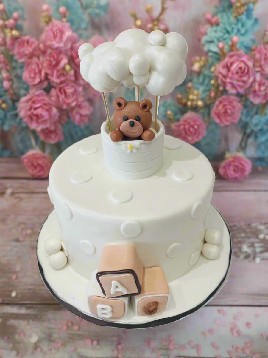 White Hot Air Balloon Fondant Cake