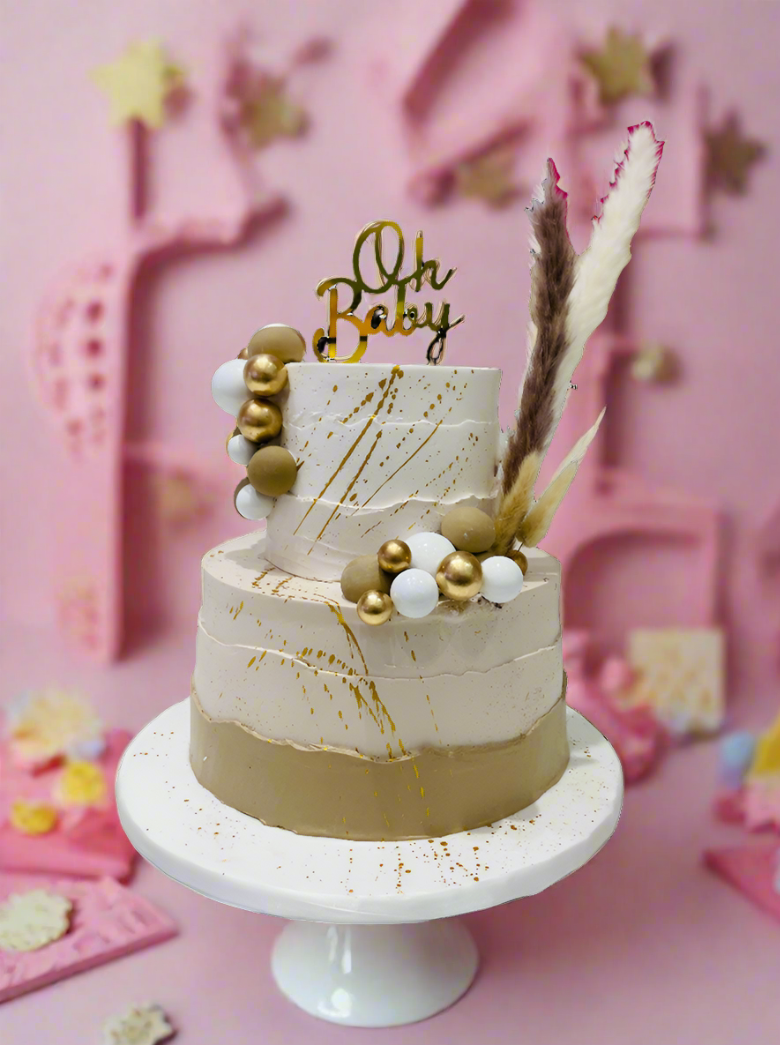 Ivory & Beige Boho Baby Shower Cake