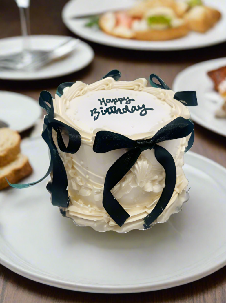 Ivory & Black Bow Birthday Cake