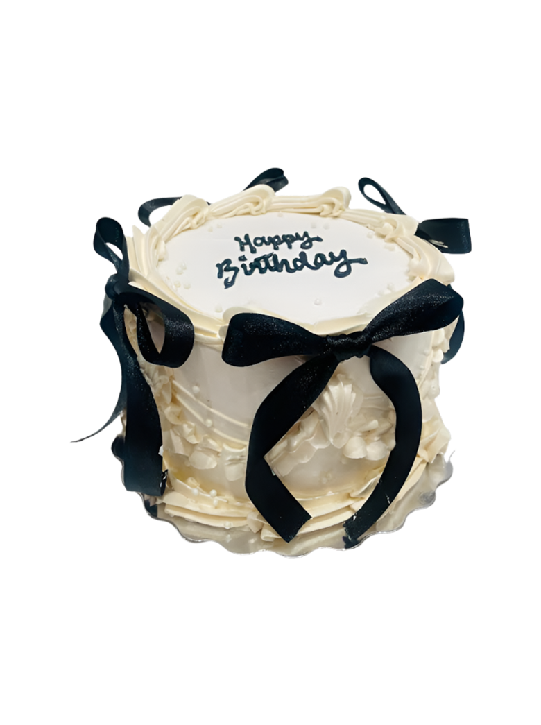 Ivory & Black Bow Birthday Cake