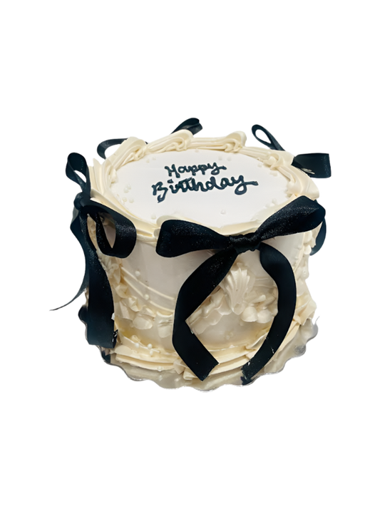 Ivory & Black Bow Birthday Cake