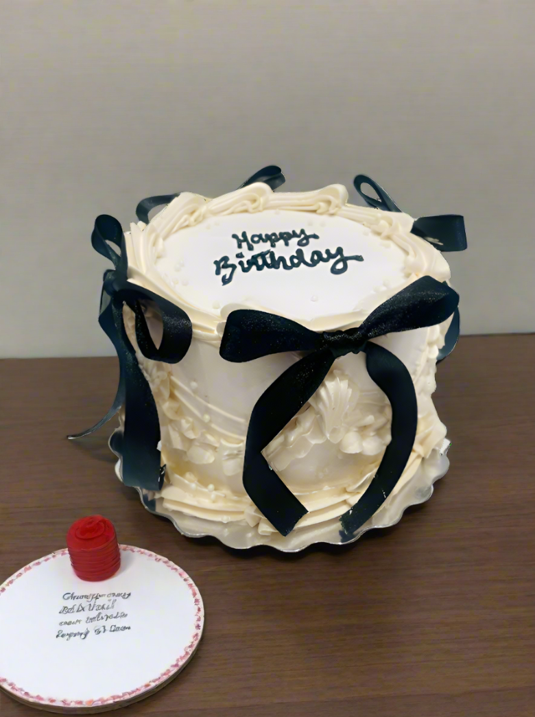 Ivory & Black Bow Birthday Cake
